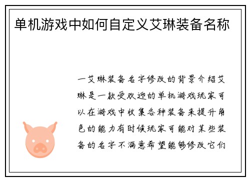 单机游戏中如何自定义艾琳装备名称